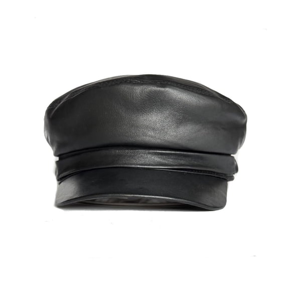 Women's Leather Newsboy Cap Cabbie Beret Real Leather Flat Hat Vintage Style Ascot Hat (US, Alpha, Small, Black)