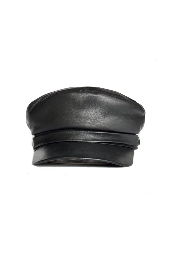 Women's Leather Newsboy Cap Cabbie Beret Real Leather Flat Hat Vintage Style Ascot Hat (US, Alpha, Small, Black)
