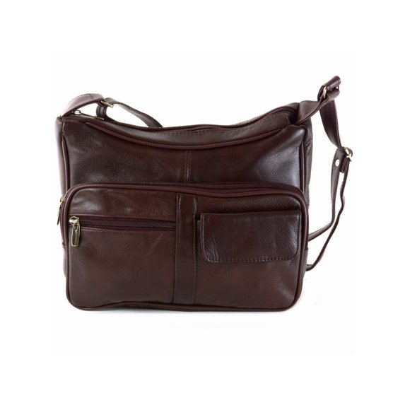 Women's Leather Organizer Purse Shoulder Bag Multiple Pockets Cross Body Handbag