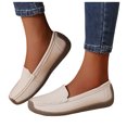 thumbnail image 1 of Women's Leather Penny Dress Loafers Classic Round Toe Slip On Soft Bottom Driving Work Flats Breathable Non Slip Walking Shoes Beige Size 9, 1 of 9