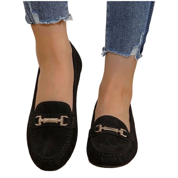 Women's Leather Penny Loafers Classic Comfortable Hollow out Casual Slip on Lightweight Walking Flat Driving Boat Shoes Black Size 6.5