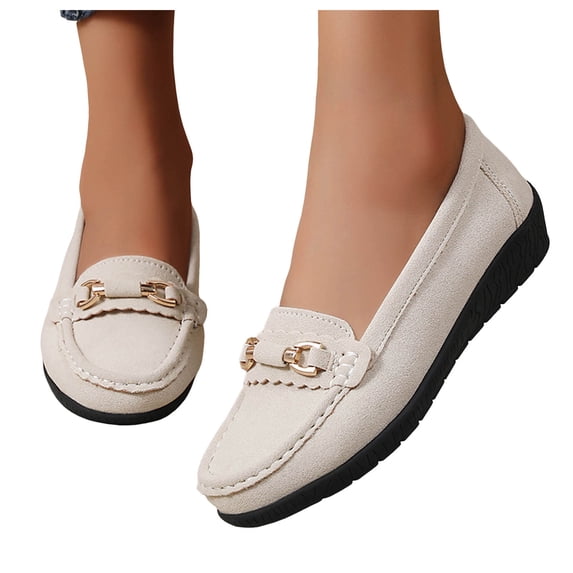 Women's Leather Penny Loafers Driving Moccasins Casual Slip on Flats Shoes Nurse Work Walking Loafer Shoes