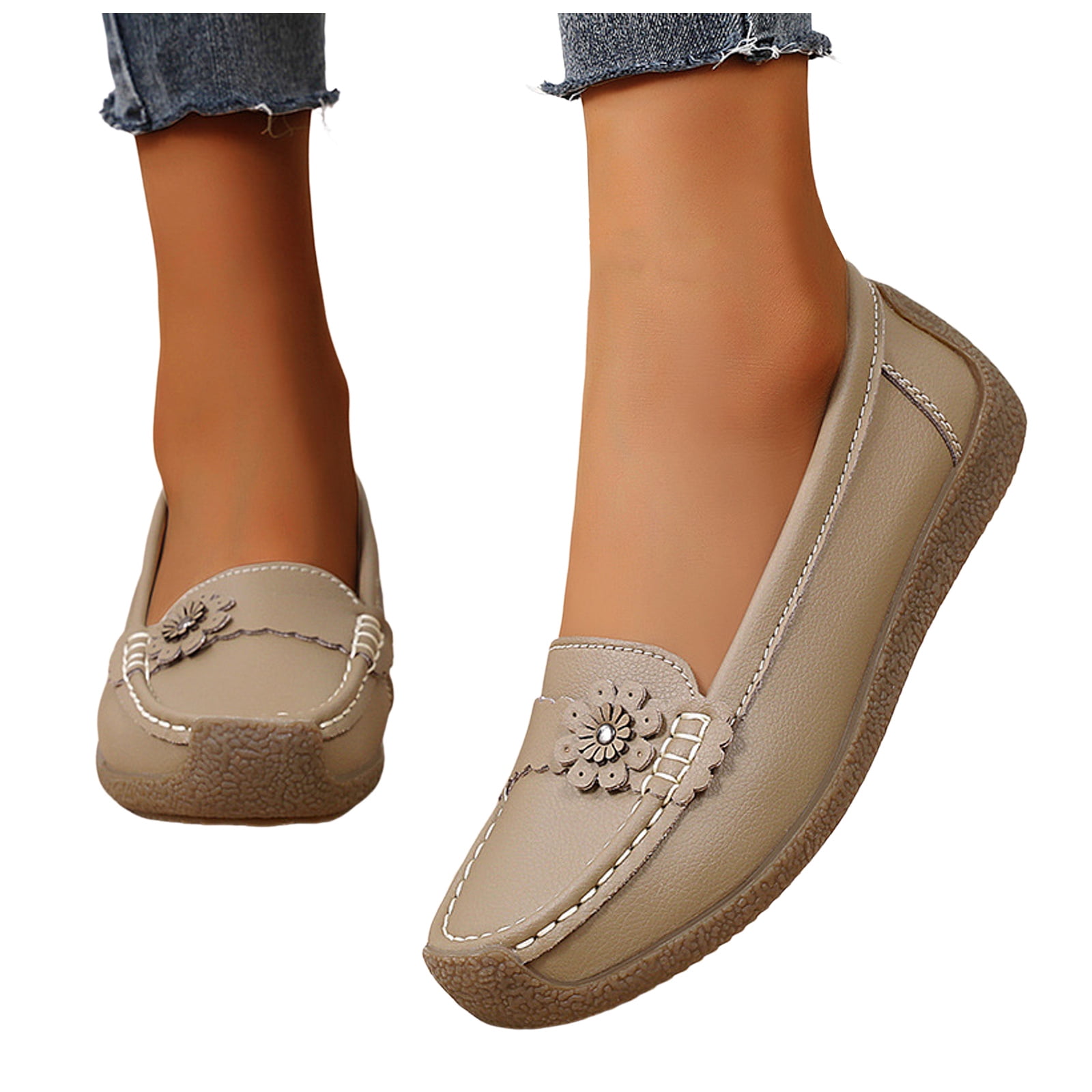 Women's Leather Penny Loafers Driving Moccasins Casual Slip on Flats Shoes Nurse Work Walking Loafer Shoes