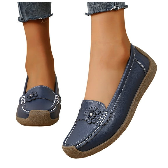 Women's Leather Penny Loafers Driving Moccasins Casual Slip on Flats Shoes Nurse Work Walking Loafer Shoes
