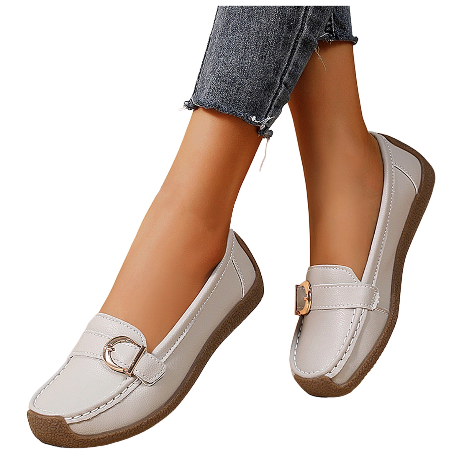 Women's Leather Penny Loafers Driving Moccasins Casual Slip on Flats Shoes Nurse Work Walking Loafer Shoes