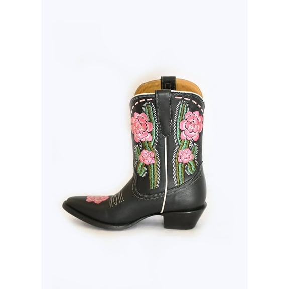 Women's Leather Pink Floral Cactus Mid-Calf Boots