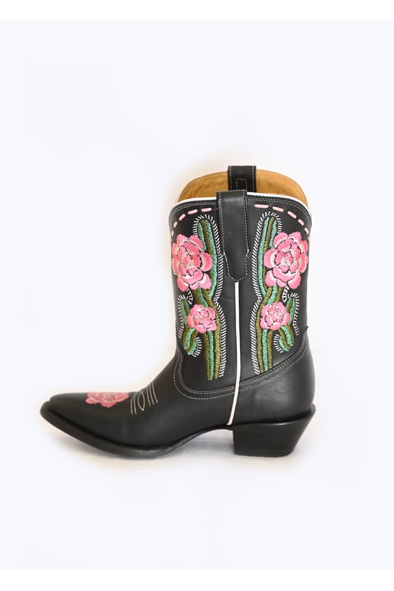 Women's Leather Pink Floral Cactus Mid-Calf Boots