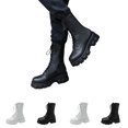 thumbnail image 1 of Women's Leather Platform Combat Boots Fashion Side Zipper Lace Up Chunky Lug Sole High Top Motorcycle Boots Comfort Waterproof Non-Slip Ankle Booties, 1 of 8