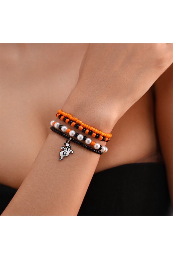 Women's Leather Pumpkin Bat Ghost Bracelet