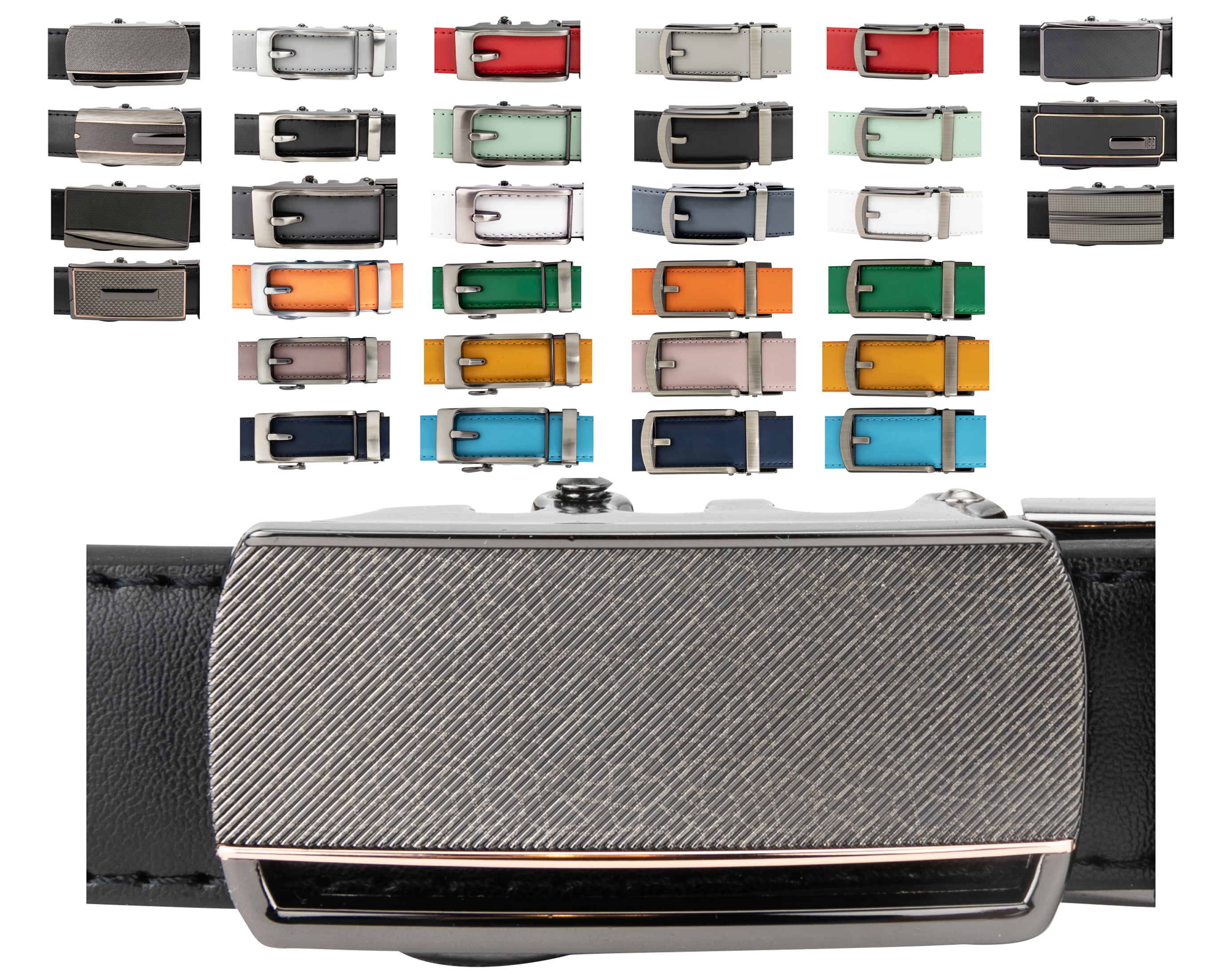 Women's Leather Ratchet Belt, Trim to Fit 18" 44" Waist, No Holes, Packed in a Gift Box by