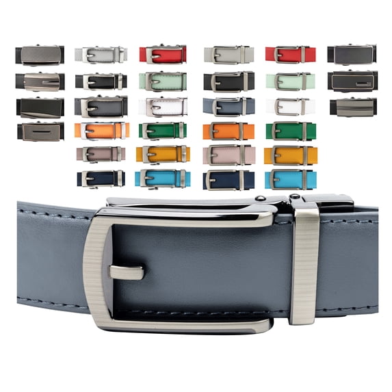 Women's Leather Ratchet Belt, Trim to Fit 18"- 44" Waist, No Holes, Packed in a Gift Box by CANDOR AND CLASS (W726X Dark Grey, 30mm Wide)
