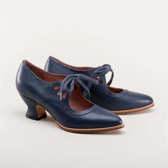 Women's Leather Shoes High Heels Lace-Up Casual High Heel Shoe shikongkuajing