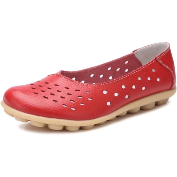 Women's Leather Shoes Loafers Slip-On Flat Shoes Casual Walking Comfortable Breathable Soft Sole Hollow