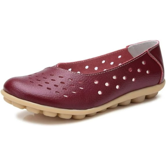Women's Leather Shoes Loafers Slip-On Flat Shoes Casual Walking Comfortable Breathable Soft Sole Hollow