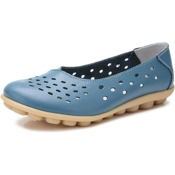 Women's Leather Shoes Loafers Slip-On Flat Shoes Casual Walking Comfortable Breathable Soft Sole Hollow