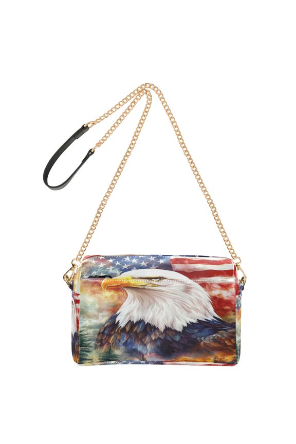 Women's Leather Shoulder Bag Crossbody Purse with Zipper Pockets Waterproof PU Handbag American Flag Eagle Tree