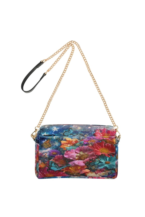 Women's Leather Shoulder Bag Crossbody Purse with Zipper Pockets Waterproof PU Handbag American Flag Flower