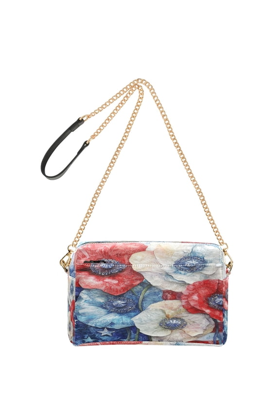 Women's Leather Shoulder Bag Crossbody Purse with Zipper Pockets Waterproof PU Handbag American Flag Flowers