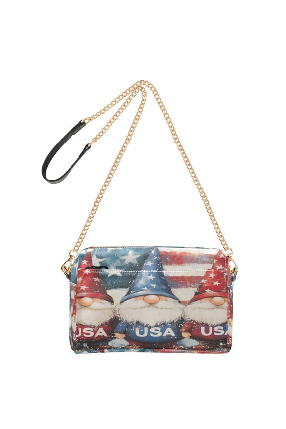 Women's Leather Shoulder Bag Crossbody Purse with Zipper Pockets Waterproof PU Handbag American Flag Gnome