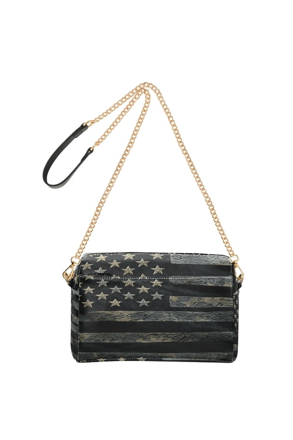 Women's Leather Shoulder Bag Crossbody Purse with Zipper Pockets Waterproof PU Handbag Black Design American Flag