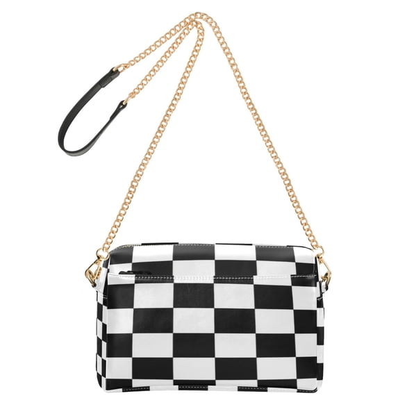 Women's Leather Shoulder Bag Crossbody Purse with Zipper Pockets Waterproof PU Handbag Black and White Checkered
