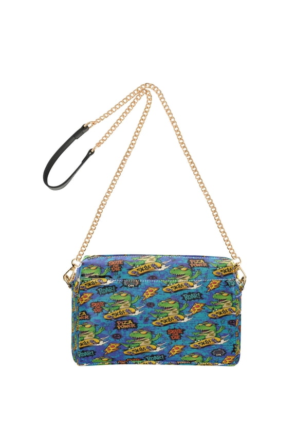 Women's Leather Shoulder Bag Crossbody Purse with Zipper Pockets Waterproof PU Handbag Blue Graffiti Skate Dinosaur