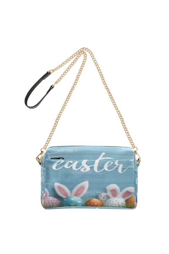 Women's Leather Shoulder Bag Crossbody Purse with Zipper Pockets Waterproof PU Handbag Bunny Ear Easter Egg