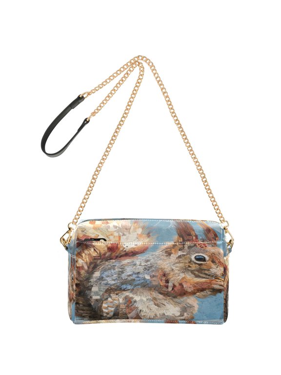 Women's Leather Shoulder Bag Crossbody Purse with Zipper Pockets Waterproof PU Handbag Cute Squirrel