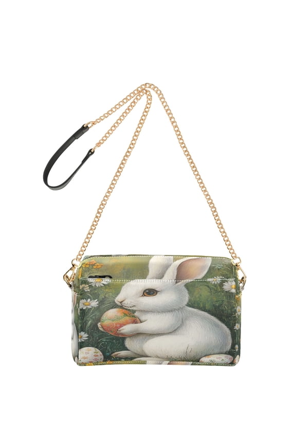 Women's Leather Shoulder Bag Crossbody Purse with Zipper Pockets Waterproof PU Handbag Easter White Rabbit