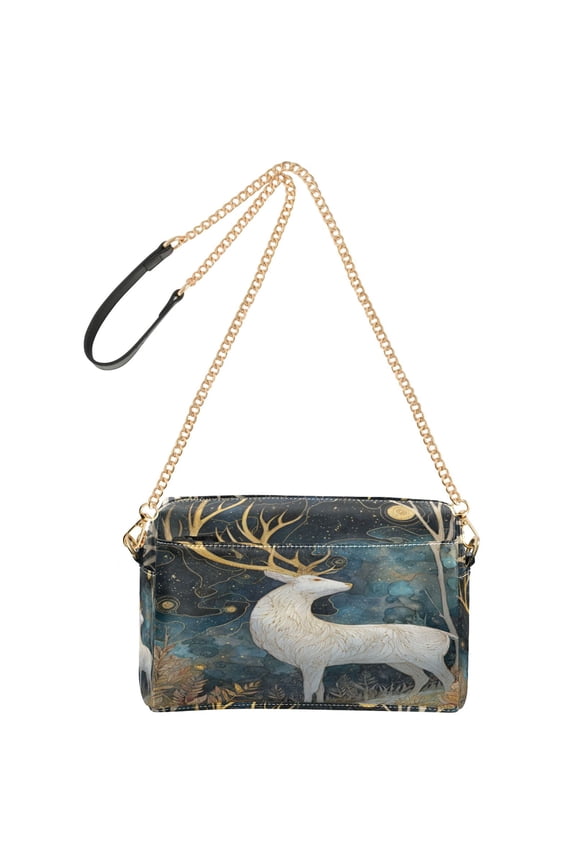 Women's Leather Shoulder Bag Crossbody Purse with Zipper Pockets Waterproof PU Handbag Golden Antlered Deer