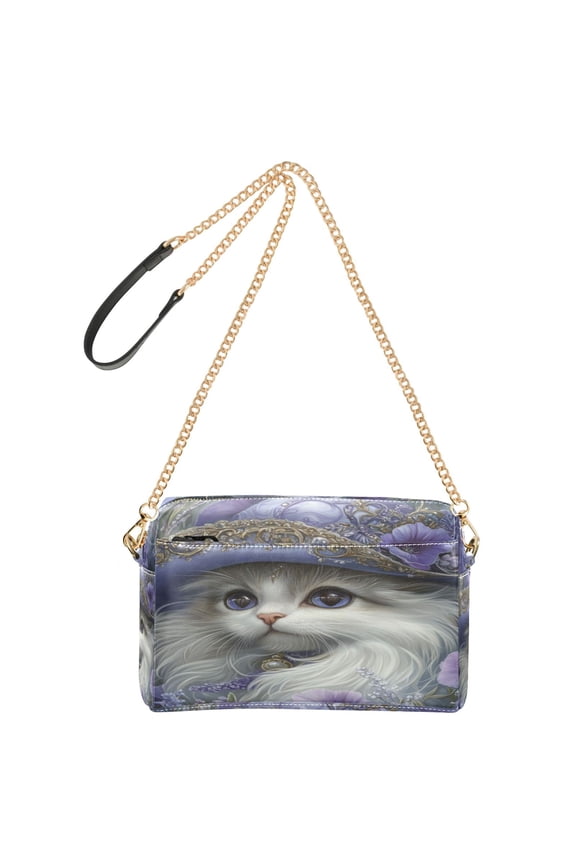 Women's Leather Shoulder Bag Crossbody Purse with Zipper Pockets Waterproof PU Handbag Gorgeous Persian Cat