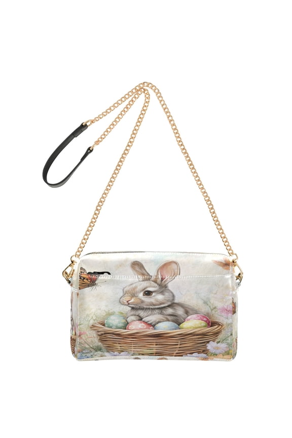 Women's Leather Shoulder Bag Crossbody Purse with Zipper Pockets Waterproof PU Handbag Gray Easter Rabbit