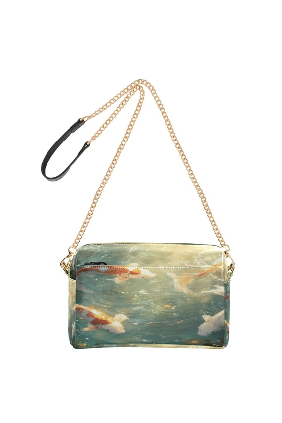 Women's Leather Shoulder Bag Crossbody Purse with Zipper Pockets Waterproof PU Handbag Koi Fish