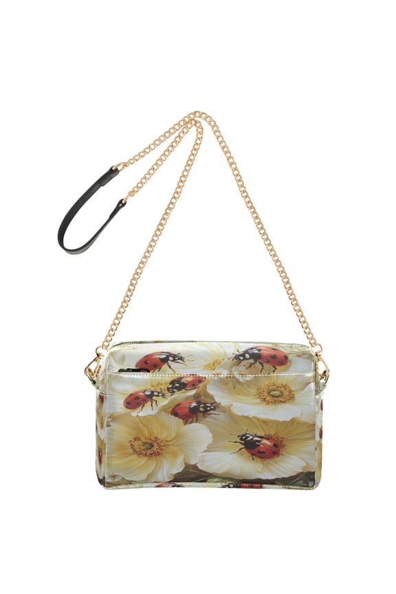 Women's Leather Shoulder Bag Crossbody Purse with Zipper Pockets Waterproof PU Handbag Ladybugs Picking Flowers
