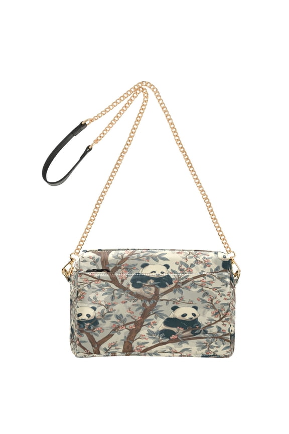 Women's Leather Shoulder Bag Crossbody Purse with Zipper Pockets Waterproof PU Handbag Panda Pattern