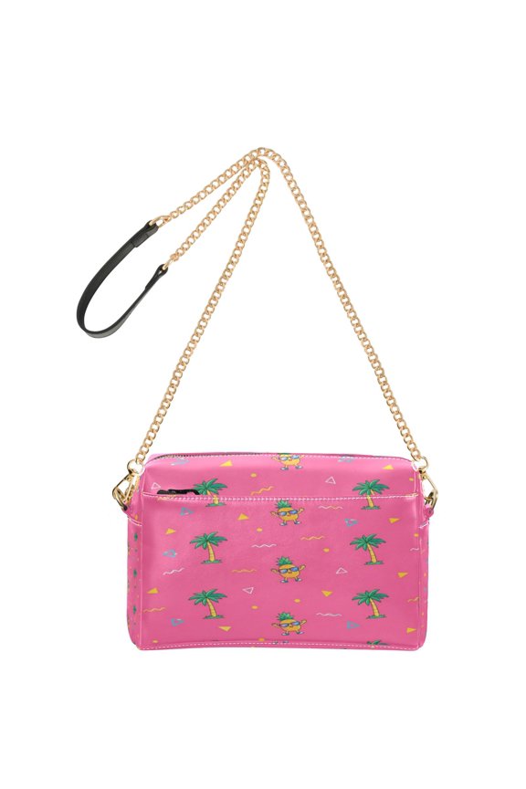 Women's Leather Shoulder Bag Crossbody Purse with Zipper Pockets Waterproof PU Handbag Pink Palm Pineapple