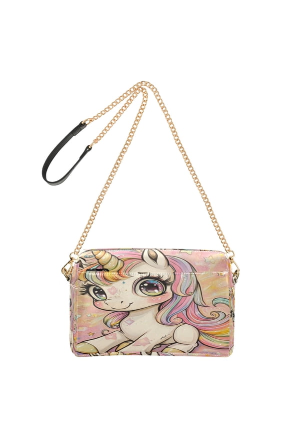Women's Leather Shoulder Bag Crossbody Purse with Zipper Pockets Waterproof PU Handbag Pretty Unicorns