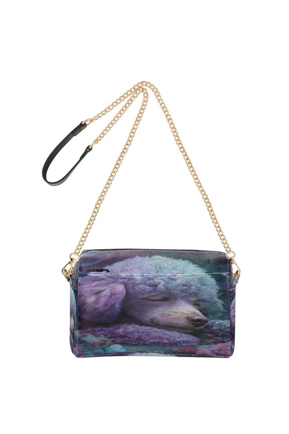 Women's Leather Shoulder Bag Crossbody Purse with Zipper Pockets Waterproof PU Handbag Purple Poodle