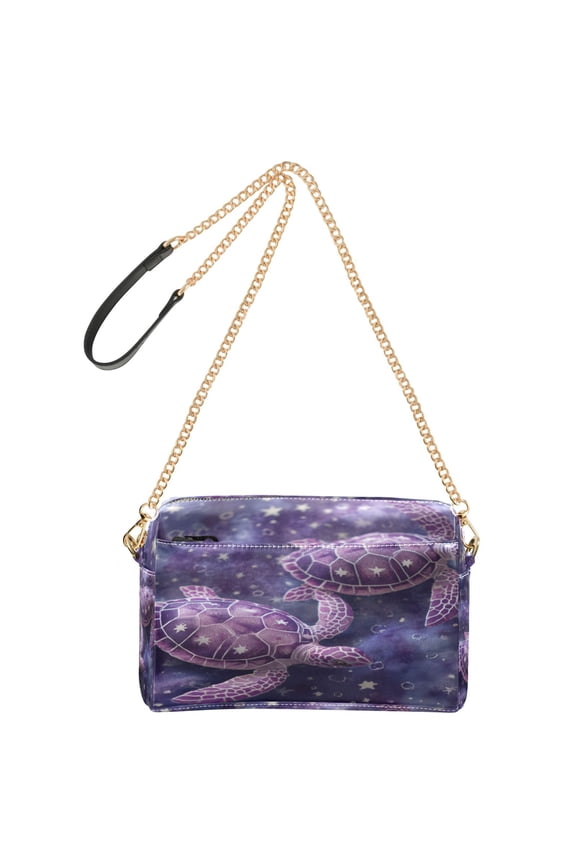 Women's Leather Shoulder Bag Crossbody Purse with Zipper Pockets Waterproof PU Handbag Purple Sea Turtles
