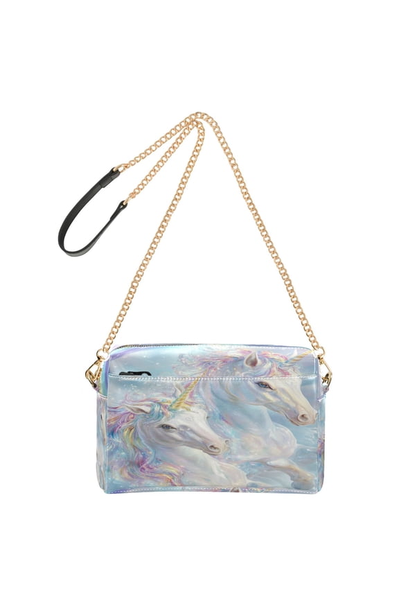 Women's Leather Shoulder Bag Crossbody Purse with Zipper Pockets Waterproof PU Handbag Rainbow Unicorns