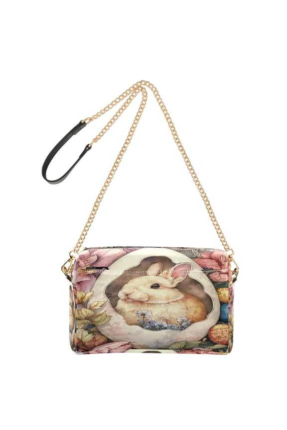 Women's Leather Shoulder Bag Crossbody Purse with Zipper Pockets Waterproof PU Handbag Spring Easter Bunny