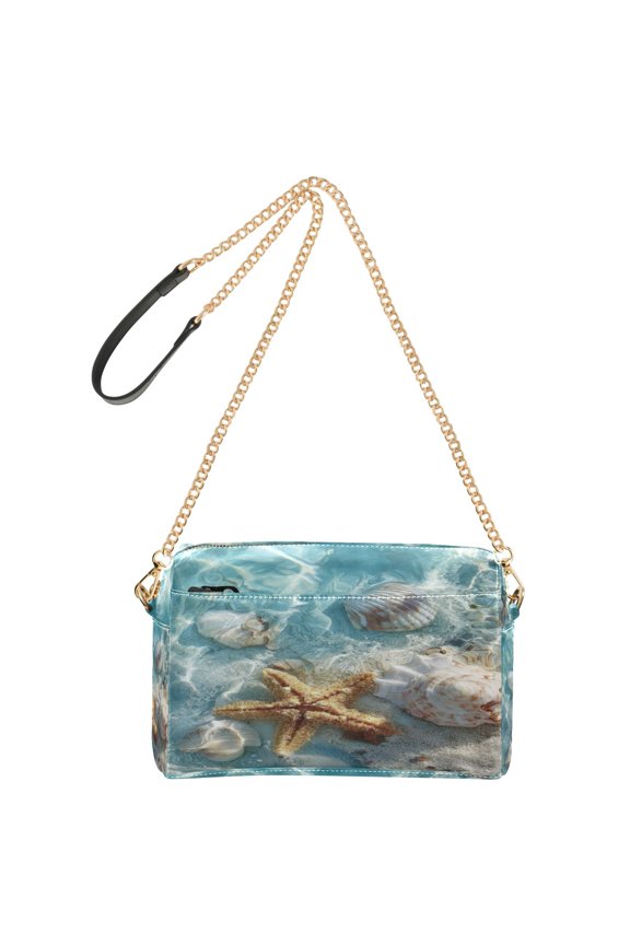 Women's Leather Shoulder Bag Crossbody Purse with Zipper Pockets Waterproof PU Handbag Starfish Seashell on Beach