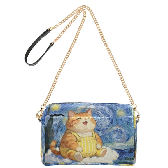 Women's Leather Shoulder Bag Crossbody Purse with Zipper Pockets Waterproof PU Handbag Starry Sky Plump Cat
