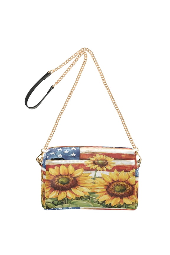 Women's Leather Shoulder Bag Crossbody Purse with Zipper Pockets Waterproof PU Handbag Sunflower American Flag