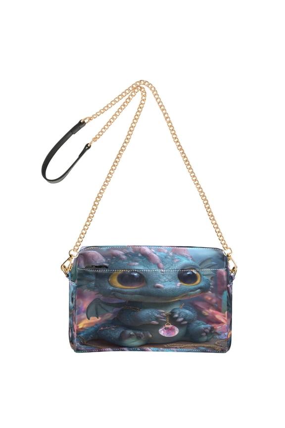 Women's Leather Shoulder Bag Crossbody Purse with Zipper Pockets Waterproof PU Handbag Super Cute Dragon