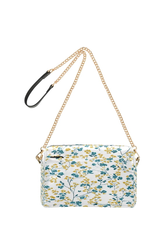Women's Leather Shoulder Bag Crossbody Purse with Zipper Pockets Waterproof PU Handbag Teal Blue Floral Print