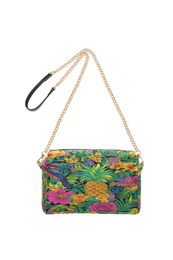 Women's Leather Shoulder Bag Crossbody Purse with Zipper Pockets Waterproof PU Handbag Tropical Pineapple