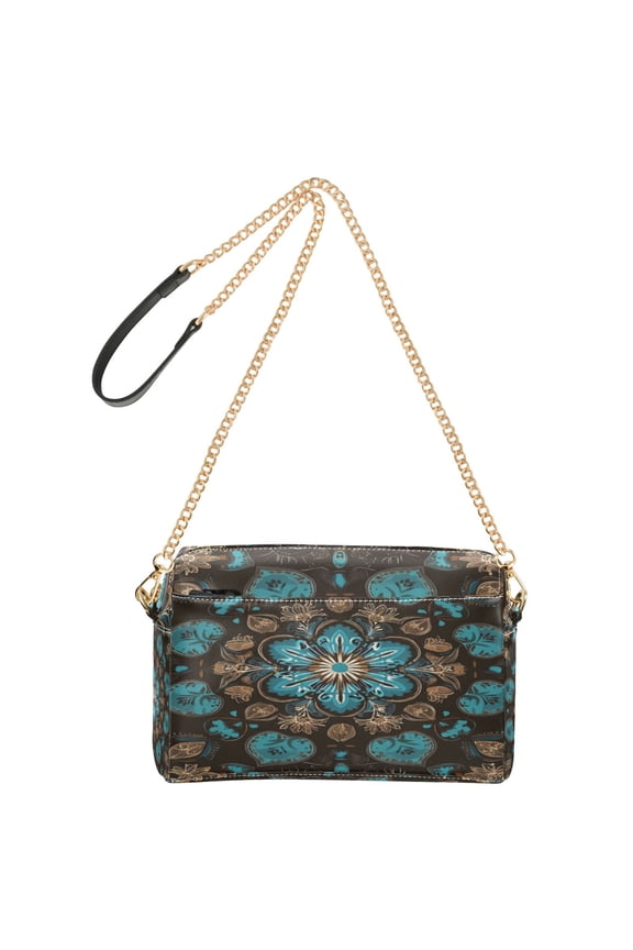 Women's Leather Shoulder Bag Crossbody Purse with Zipper Pockets Waterproof PU Handbag Turquoise Mandalas