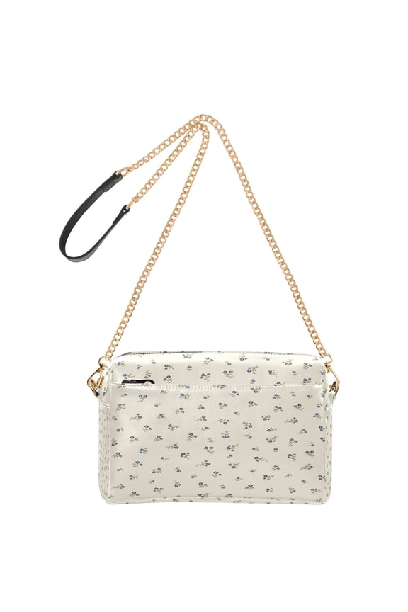 Women's Leather Shoulder Bag Crossbody Purse with Zipper Pockets Waterproof PU Handbag Vintage Navy Ditsy