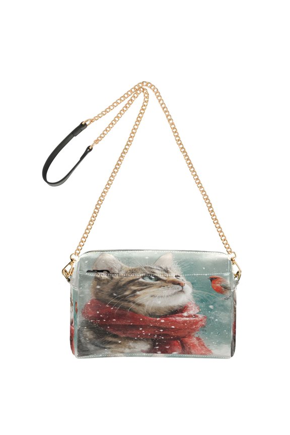 Women's Leather Shoulder Bag Crossbody Purse with Zipper Pockets Waterproof PU Handbag Winter Cat